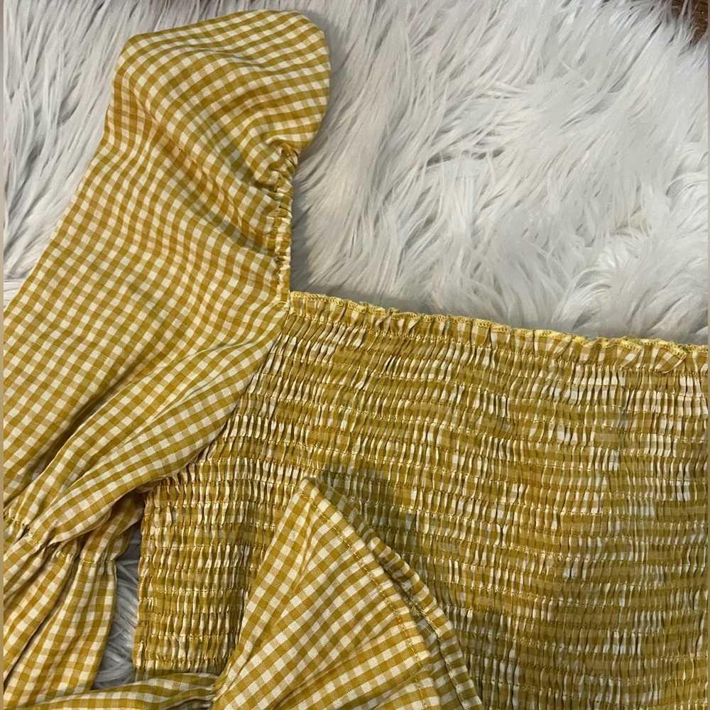 NASTYGAL Yellow Checkered Ruched Top - Picture 6 of 6